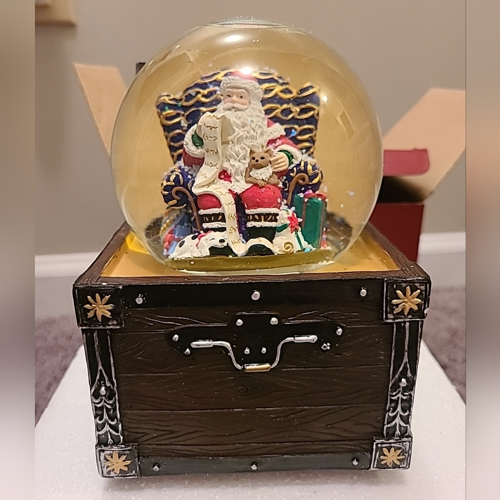 Waterford Santa in Armchair Musical Christmas Snow Globe Deck the Halls Tune NEW